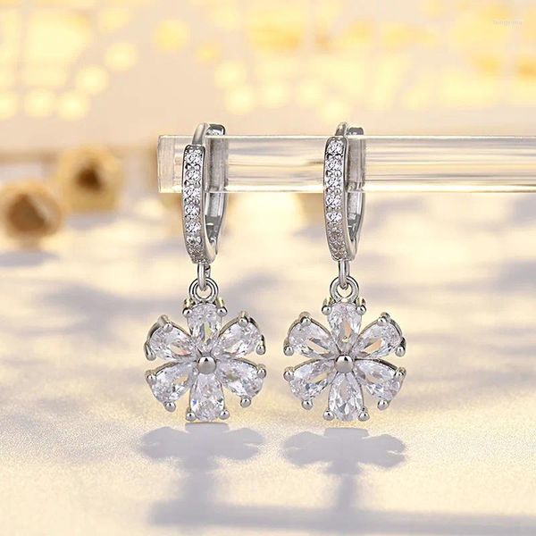 Pendientes colgantes con aguja de plata 925, girasol pequeño para mujer, pendiente de gota de flor a la moda, joyería CZ, regalo de cumpleaños para niña, Color dorado