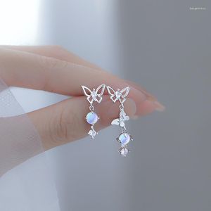 Dangle Oorbellen 925 Zilveren Naald Kwastje Maansteen Vlinder Drop Earring Voor Vrouwen Meisjes Bruiloft Elegante Sieraden Eh249