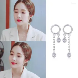 Benglee oorbellen 925 verzilverde cirkel met steen lange cz kristalring oorketen dames piercing ontwerper Koreaanse sieraden