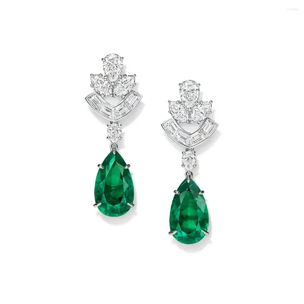 Pendientes colgantes 925 oro plateado con madera de diamante alta en carbono Zuo Green/Hairuijia Pearl Series Conjunto de pistas Emerald