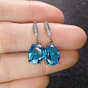 Boucles d'oreilles pendantes en argent 925, pierres précieuses bleues de mer pour étudiants, Tourmaline Zircon, crochet goutte pour femmes, bijoux fins, cadeau de mariage