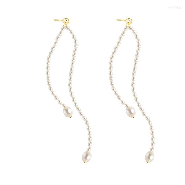 Dangle Boucles d'oreilles 925 Argent Stud Baroque Pearl Long Net Celebrity Mix Matching Tassel Jewelry Girlfriends