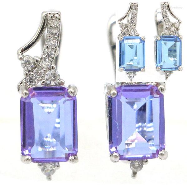 Boucles d'oreilles pendantes en argent massif 925, 3g, joli saphir bleu, couleur changeante, topaze Alexandrite blanche, CZ, fête pour femmes