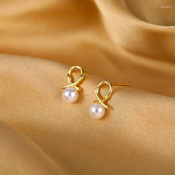 Boucles d'oreilles pendantes 925 timbre argent perle femmes Simple petit tempérament simplicité personnalité douce oreille bijoux boucle d'oreille en or