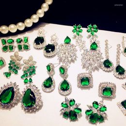 Boucles d'oreilles pendantes 925 Sterling Drop pour les femmes émeraude artificielle Vintage bijoux fins zircon cubique pierre verte luxe goutte Brincos