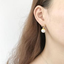 Boucles d'oreilles pendantes en argent sterling 925 12 mm géométrique grand coquillage perle petit cercle pendentif breloque goutte avec poteau et capuchons