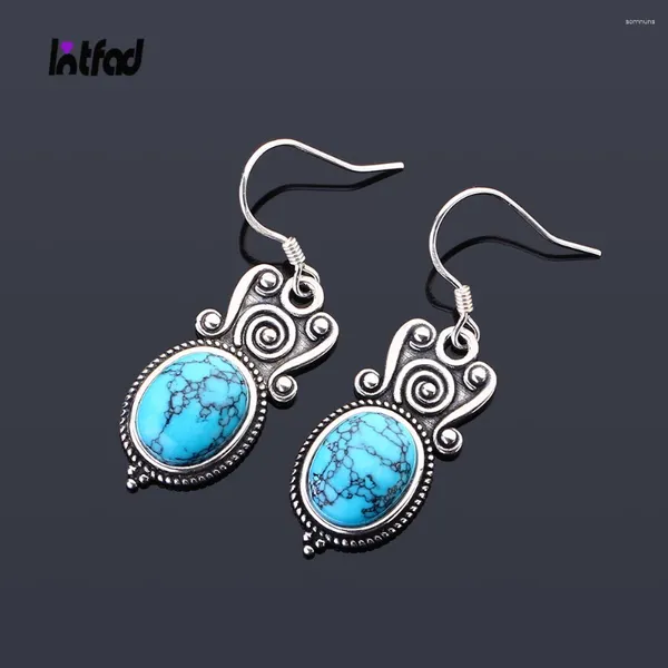 Boucles d'oreilles pendantes en argent sterling 925 8x10 mm ovale turquoise goutte pour femmes pierre de lune charoite perles boucle d'oreille fête cadeau de mariage bijoux