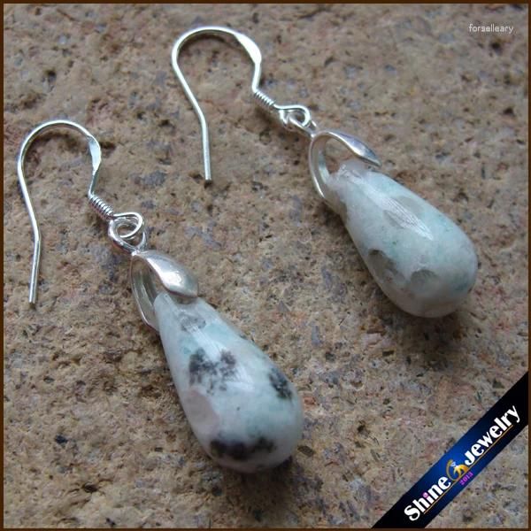 Boucles d'oreilles pendantes en argent Sterling 925, Agate, pendentif en pierre de Kiwi bleue naturelle, perles Vintage, mode pour femmes, 1 paire E5