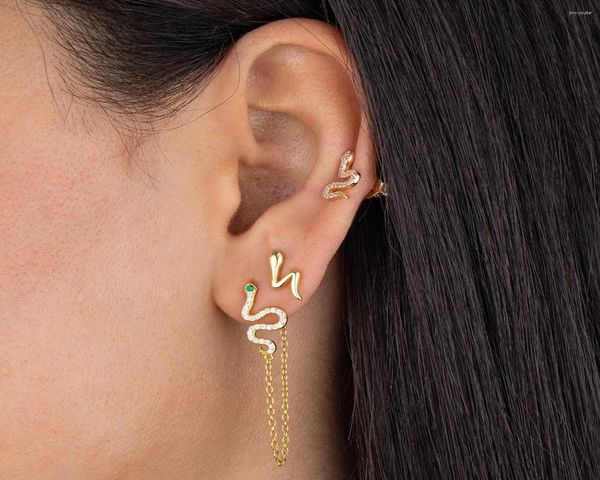 Pendientes colgantes de Plata de Ley 925 con forma de serpiente y circonita cúbica para mujer, colgante de cadena con borlas, joyería fina de Color dorado