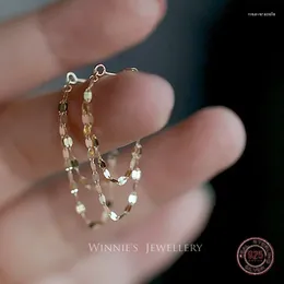 Boucles d'oreilles pendantes en argent Sterling 925 pour femmes, chaîne à lame, goutte à pompon à géométrie douce, bijoux romantiques d'été