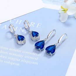 Boucles d'oreilles pendantes en argent Sterling 925, Zircon bleu, goutte d'eau de mariage pour femmes, accessoires de bijoux fins de luxe de qualité