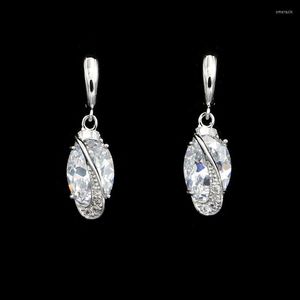 Boucles d'oreilles pendantes en argent sterling 925 avec cristal de zircon cubique blanc pour femme