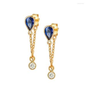 Boucles d'oreilles pendantes 925 en argent Sterling chaîne gland boucle d'oreille pour les femmes Ins Style bleu violet goutte d'eau cubique Zircon goutte bijoux