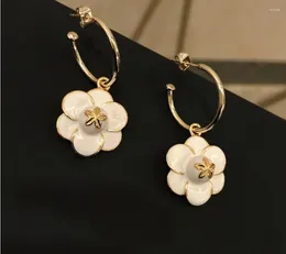 Bengelen oorbellen 925 Sterling zilveren charme zwart camellia oorbel mode rozenbloem elegante glazuur chique sieraden