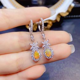 Boucles d'oreilles en peluche 925 argent sterling classique Natural Orange Fire Opal Long Drop pour femmes Gift Ooy S925 Gift bijoux