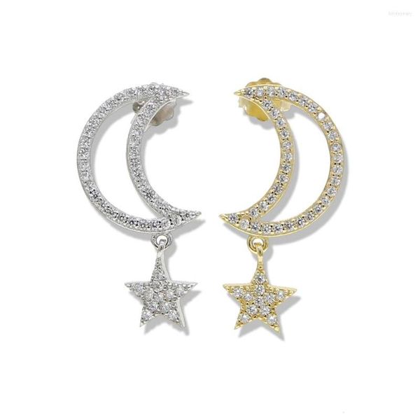 Pendientes colgantes 925 STERLING SIGER Crescent Crystal Ear Ear Eor Golor Golor Big Moon Drop Star CZ For Women Jewelry