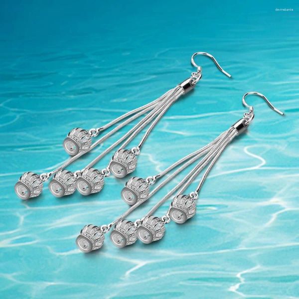 Boucles d'oreilles pendantes en argent Sterling 925, couronne pour femmes, longues pampilles, goutte d'eau, charme, bijoux à la mode, cadeau féminin, 10 styles