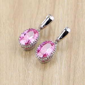 Dangle Oorbellen 925 Sterling Zilver Drop Roze Zirkoon Witte CZ Kralen Oorbel voor dames