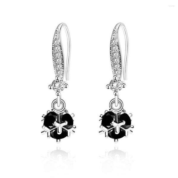 Boucles d'oreilles pendantes en argent sterling 925, goutte ronde, boule de Zircon noir, cadeau de noël, Micro incrustation de zircone cubique pour femmes, 2023 Blac