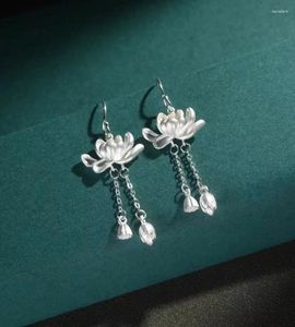 Boucles d'oreilles pendantes en argent Sterling 925, crochet d'oreille, fleur de Rose, clou suspendu pour femmes, Piercing de Lotus, bijoux fins