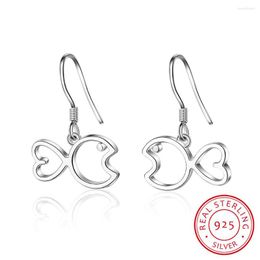 Dingla örhängen 925 Sterling Silver Fisk Djur För Kvinnor Design Lovely Girls Julklappsdeklaration Smycken Pendientes Plata