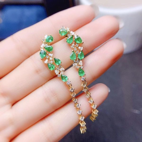 Pendientes colgantes de plata de ley 925 auténtica natural colombiana esmeralda verde piedra preciosa gota para mujer joyería de alto glamour regalo de cumpleaños