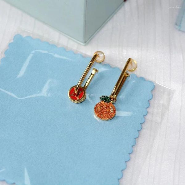 Boucles d'oreilles pendantes en argent sterling 925 incrustées de zircon orange fruits mandarine pour femmes, bijoux de luxe légers créatifs haut de gamme, cadeau