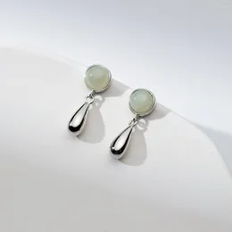 Pendientes colgantes 925 STERLING SILE JADE GEOMÉTRICO For Women Girl Simple Simple Smooth Water Drop Garty Party Gift