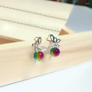 Boucles d'oreilles pendantes en argent Sterling 925, bijoux en cristal papillon, perles colorées pour femmes, mode légère, luxe, Clip d'oreille à double usage