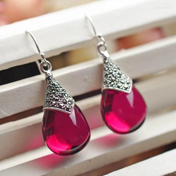 Boucles d'oreilles pendantes en argent Sterling 925, bijoux rétro thaïlandais, gouttelettes grenat, modèles féminins