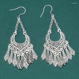 Boucles d'oreilles en peluche 925 Silver Silver Long Sild pour femmes ethnique rétro Thai Small Flower suspendue Bijoux en gros 228