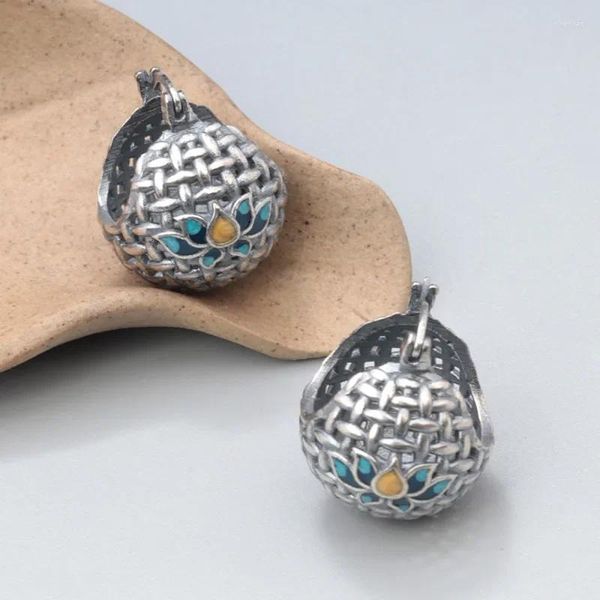 Boucles d'oreilles en peluche 925 STERLING Silver Lotus Woven Basket Drop vintage ethnique creux de boucle d'oreille