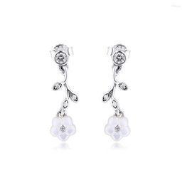 Boucles d'oreilles pendantes en argent Sterling 925 fleurs lumineuses pour femmes bijoux fins nacre claire CZ Femme