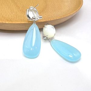 Pendientes colgantes de Plata de Ley 925 con piedra Natural, concha blanca, amuleto de cuarzo azul, joyería Vintage en forma de gota para mujer