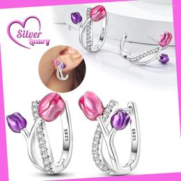 Boucles d'oreilles pendantes en argent Sterling 925, tulipe brillante, Design Original, cerceau pour femmes, bijoux cadeaux