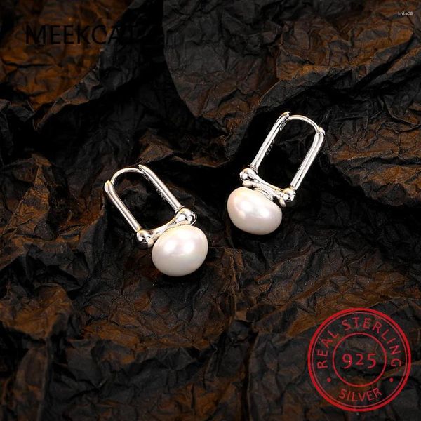 Boucles d'oreilles pendantes en argent Sterling 925 pour femmes, bijoux fins simples avec perle, esthétique, Vintage, lisse, coréen, tendance