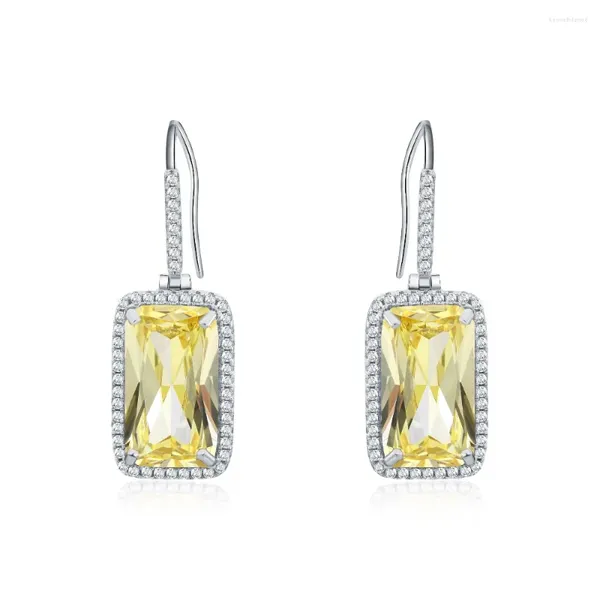 Pendientes colgantes de Plata de Ley 925 para mujer, aretes cuadrados de circonita amarilla con Micro pavimentado transparente CZ 2024, joyería duradera