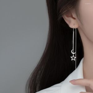 Boucles d'oreilles pendantes en argent Sterling 925, étoile, lune, glands pour femmes, simples, longues, découpées, tempérament, accessoires de bijoux à la mode