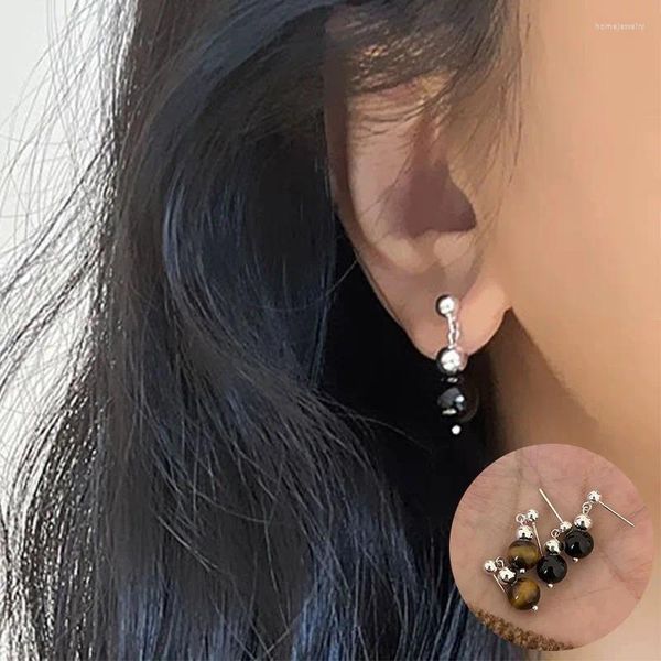 Boucles d'oreilles en peluche 925 Sterling Silver Tiger's Eye Geométrique pour femmes Girl Agate Sphere Design Bijoux Party Gift Drop