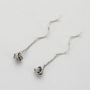 Boucles d'oreilles pendantes en argent sterling 925, vintage, enroulement de clé, thaïlandais, fait à la main, vieux fil, bijoux polyvalents à la mode.