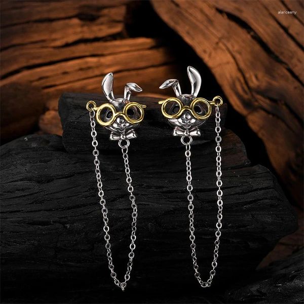 Boucles d'oreilles pendantes en argent Sterling 925, Vintage, chaîne à pampilles, longue goutte pour femmes et filles, lunettes mignonnes, lapin, bijoux de fête, cadeau