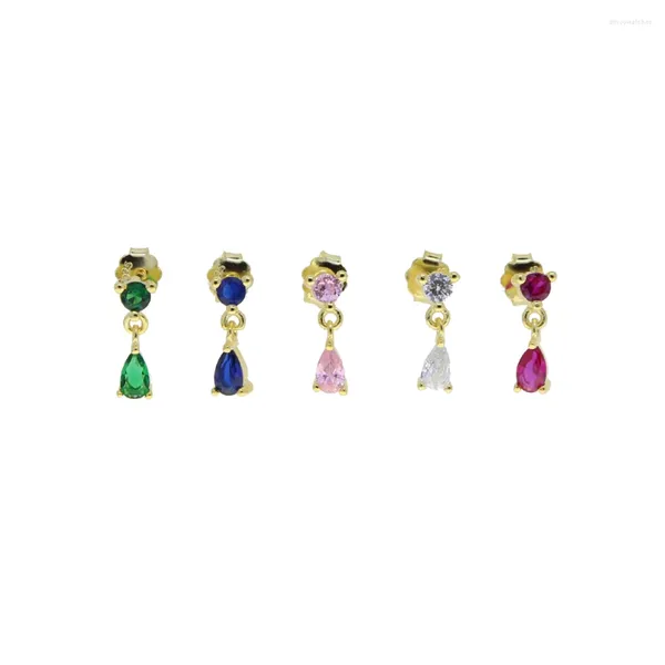 Boucles d'oreilles pendantes en argent sterling 925, goutte d'eau, CZ, pavé multicolore, zircone cubique, couleur or, pour femmes, bijoux fins, 2024