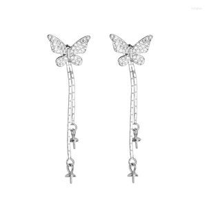 Boucles d'oreilles en peluche 925 Les femmes en argent sterling tombent 6-13 mm perle ronde semi-mont CZ Butterly Fine bijoux