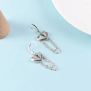 Boucles d'oreilles pendantes en argent sterling 925 pour femmes, en forme de cœur, mi-longues, crochet à pampilles, chaîne thaïlandaise, Vintage