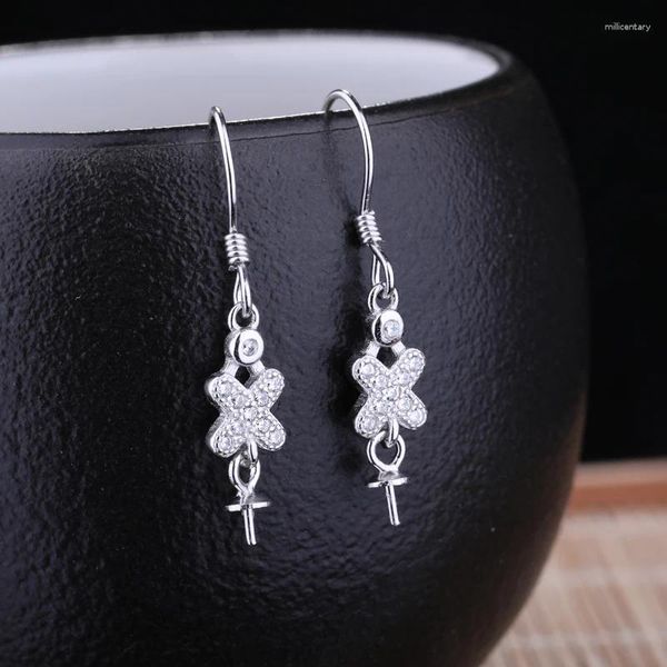 Boucles d'oreilles en peluche 925 Les femmes en argent sterling tombent 5 à 10 mm perle ronde ou perle semi-montage fin bijoux en gros