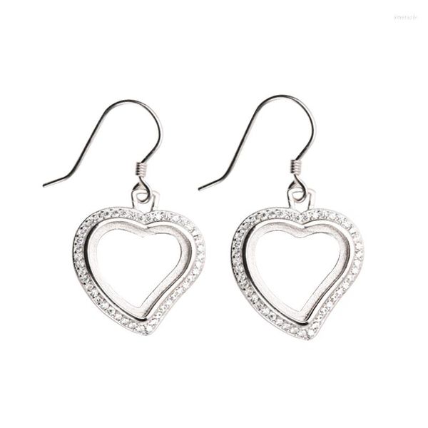 Boucles d'oreilles pendantes en argent sterling 925 pour femme avec crochet en cristal 12 x 13 mm, cabochon en forme de cœur, semi-monté, sertissage de pierre à monter soi-même.