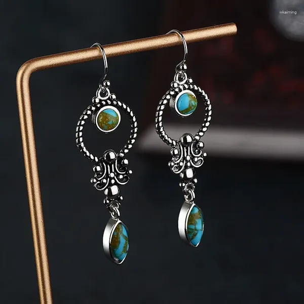 Boucles d'oreilles en peluche 925 vintage thaï argent incrusté Turquoise Engagement Cadeaux de mariage Bijoux en gros