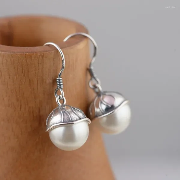 Boucles d'oreilles pendantes en argent 925 pour femme, or avec coquille synthétique, perle, cadeau, argent thaïlandais, vente en gros, quel Style