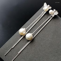 Dange oorbellen 925Silver Handmatig ingesteld MS Shell Pearl heeft modieuze zilveren hanger Long Tassels 925 Sterling