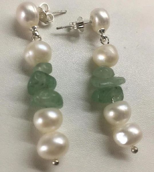 Pendientes colgantes Un par de pendientes colgantes de jade con perlas blancas y grises de 7 a 8 mm, tres estilos para elegir